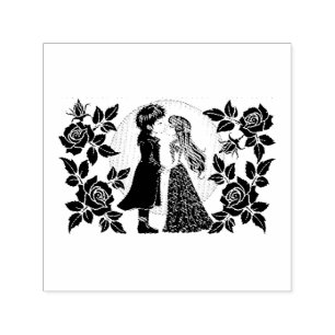 Cute Gothic Emo Kids Kiss Valentine's Day Self-inking Stamp