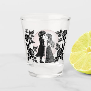 Cute Gothic Emo Kids Kiss Valentine's Day  Shot Glass