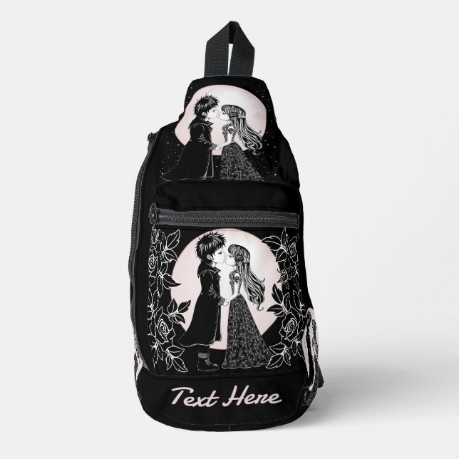 Cute Gothic Emo Kids Kiss Valentine's Day  Sling Bag (Front)