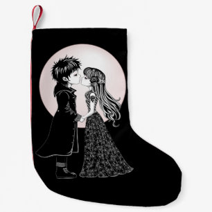Cute Gothic Emo Kids Kiss Valentine's Day  Small Christmas Stocking