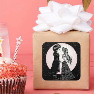 Cute Gothic Emo Kids Kiss Valentine's Day  Square Sticker