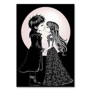 Cute Gothic Emo Kids Kiss Valentine's Day  Table Number