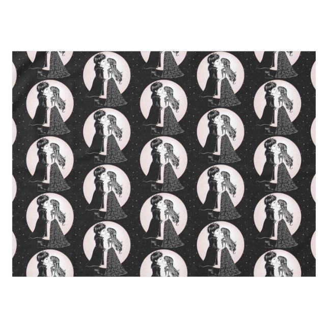 Cute Gothic Emo Kids Kiss Valentine's Day  Tablecloth (Front (Horizontal))