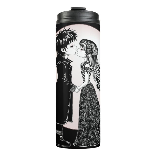 Cute Gothic Emo Kids Kiss Valentine's Day  Thermal Tumbler (Front)