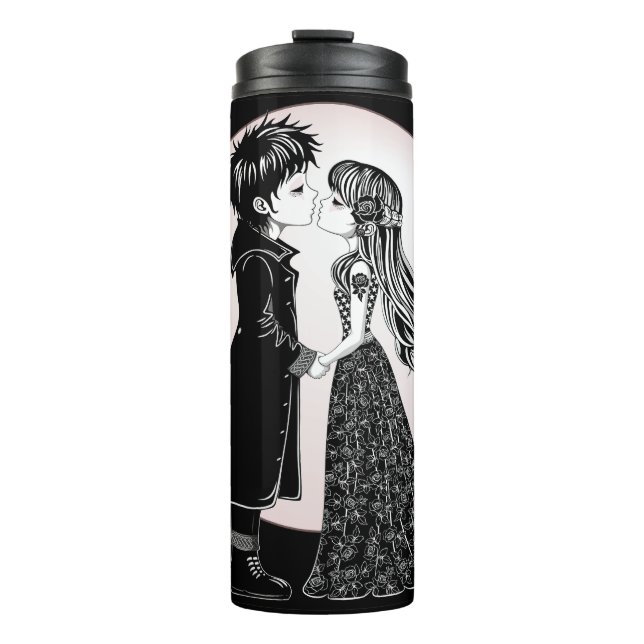Cute Gothic Emo Kids Kiss Valentine's Day  Thermal Tumbler (Front)