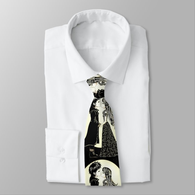 Cute Gothic Emo Kids Kiss Valentine's Day  Tie (Tied)