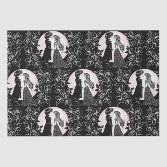 Cute Gothic Emo Kids Kiss Valentine's Day  Tissue Paper (Front)