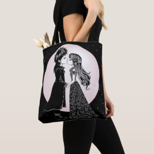 Cute Gothic Emo Kids Kiss Valentine's Day  Tote Bag