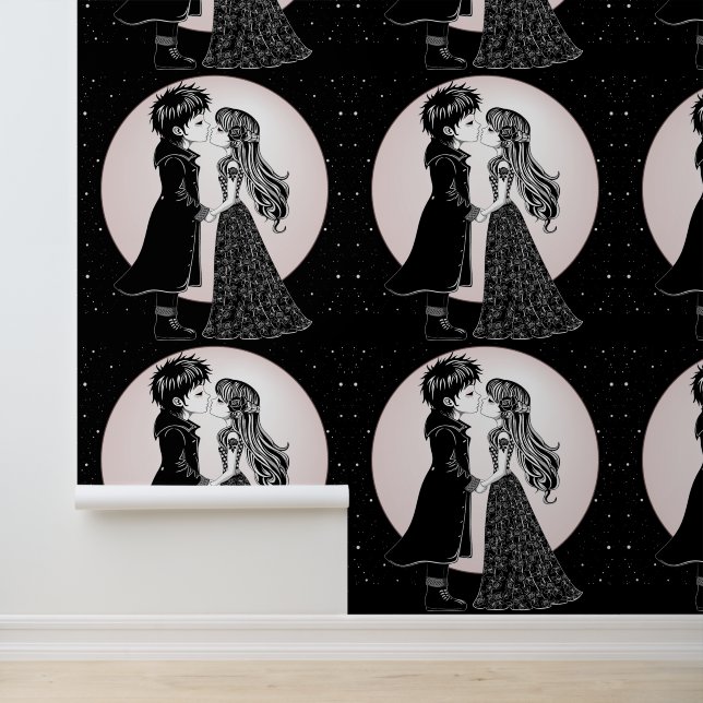 Cute Gothic Emo Kids Kiss Valentine's Day  Wallpaper (Application)