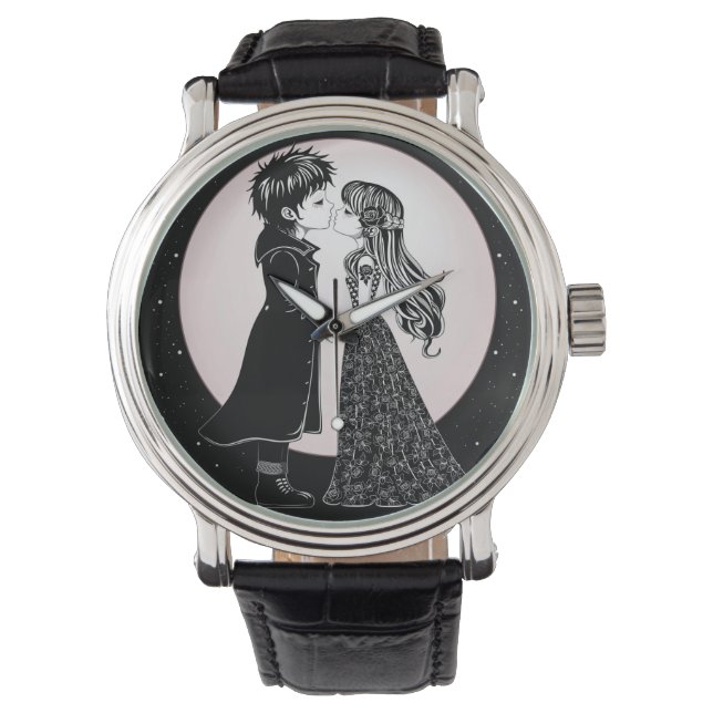 Cute Gothic Emo Kids Kiss Valentine's Day  Watch (Front)