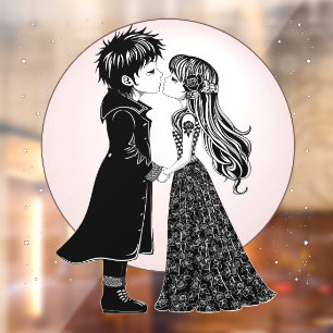Cute Gothic Emo Kids Kiss Valentine's Day  Window Cling