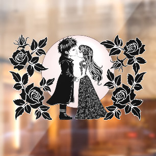 Cute Gothic Emo Kids Kiss Valentine's Day  Window Cling