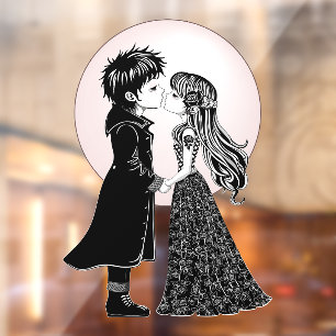Cute Gothic Emo Kids Kiss Valentine's Day  Window Cling