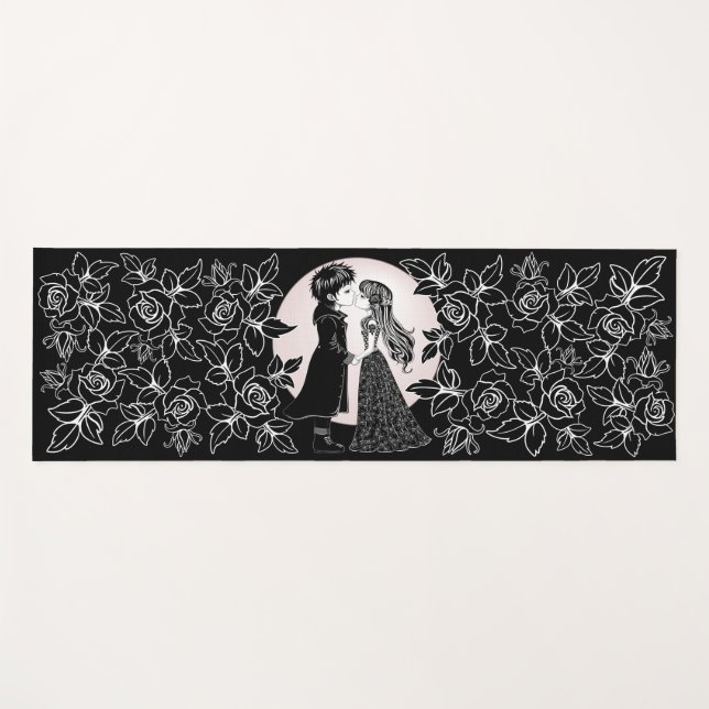 Cute Gothic Emo Kids Kiss Valentine's Day  Yoga Mat (Front (Horizontal))