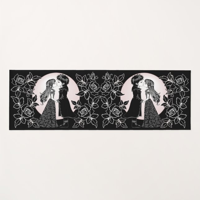Cute Gothic Emo Kids Kiss Valentine's Day  Yoga Mat (Front (Horizontal))