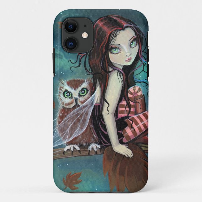 Cute Gothic Fairy and Owl Fantasy Art iPhone Case (Back)