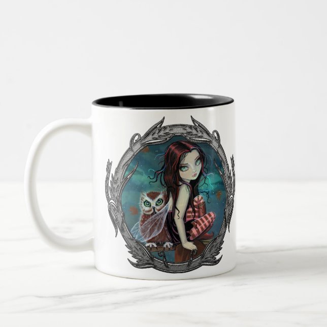 Cute Gothic Fairy and Owl Fantasy Art Mug (Left)