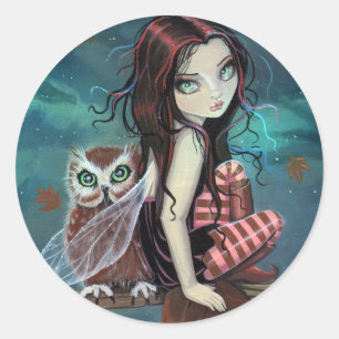 Cute Gothic Fairy and Owl Fantasy Art Stickers
