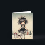 Cute Gothic Fairy Christmas  Card<br><div class="desc">Cute Gothic Fairy Christmas Card - a fairy with black hair,  wearing a black dress and stripy socks is ready you give you a couple of wrapped gifts topped with a bow.  Inside the card it states,  "Merry Christmas and Happy New Year"</div>
