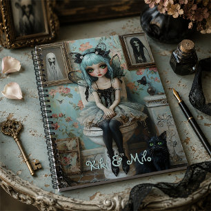 Cute Gothic Fairy With Black Cat Personalised Notebook