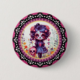 Cute Gothic Garden Sugar Skull 6 Cm Round Badge
