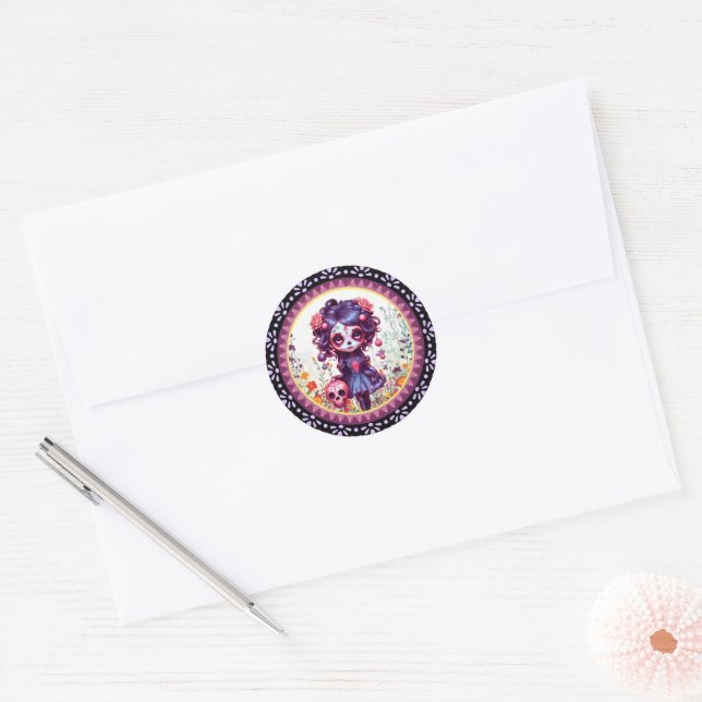 Cute Gothic Garden Sugar Skull  Classic Round Sticker (Envelope)