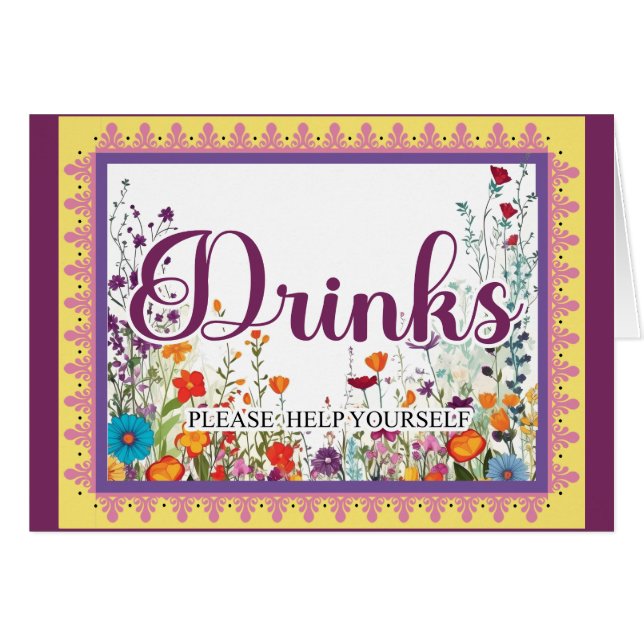 Cute Gothic Garden Sugar Skull  Drinks Card (Front Horizontal)