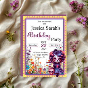Cute Gothic Garden Sugar Skull Invitation