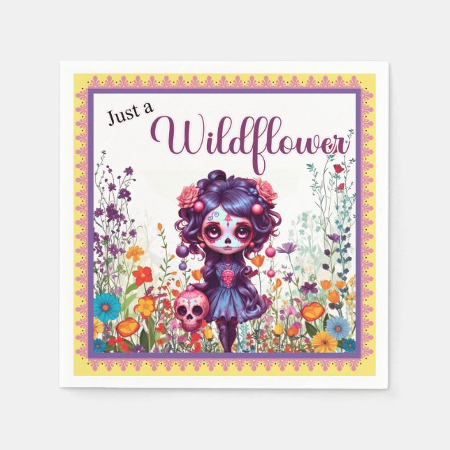 Cute Gothic Garden Sugar Skull  Napkin (Front)