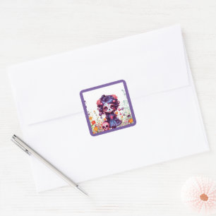 Cute Gothic Garden Sugar Skull Square Sticker
