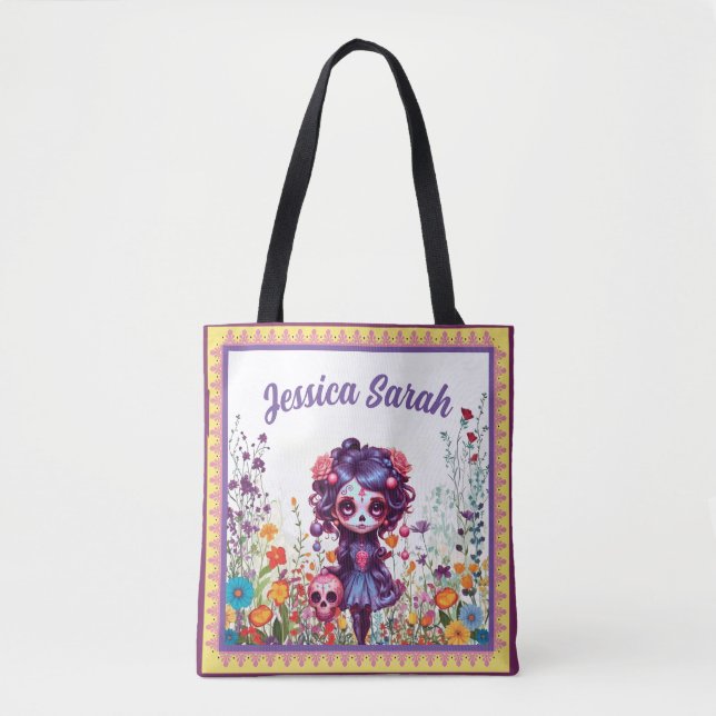 Cute Gothic Garden Sugar Skull  Tote Bag (Front)