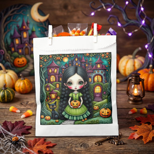 Cute Gothic Girl Pumpkin Halloween Village Favour Bags