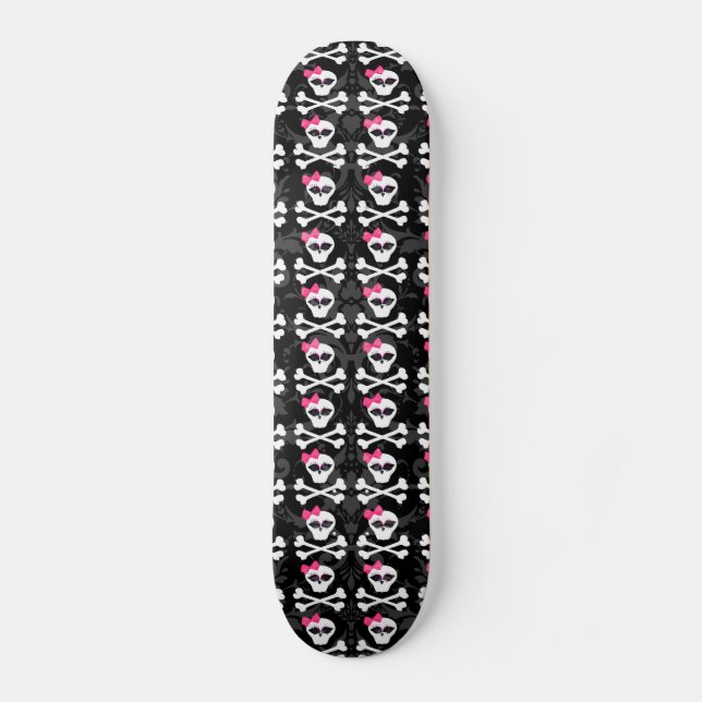 Cute Gothic Goodies Girly Girl Skulls Skateboard (Front)