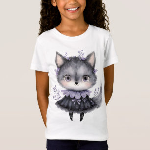 Cute Gothic Grey Fox Purple Floral Kids Halloween  T-Shirt