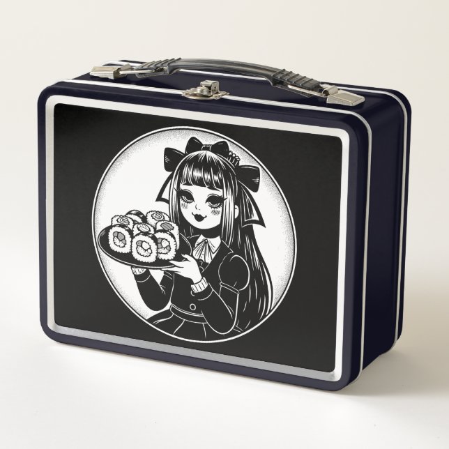 Cute Gothic Lolita with Sushi Japanese Kawaii Metal Lunch Box (Front)
