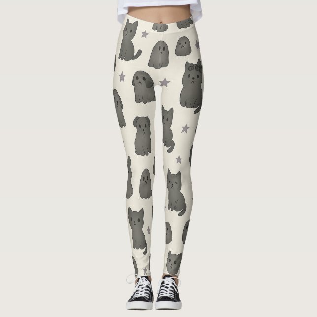 Cute Gothic Pets Pattern – Ghost animal  Leggings (Front)