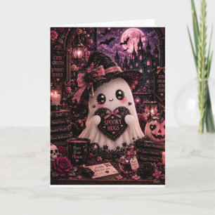 Cute Gothic Pink Ghost Halloween Spooky Hugs Dark  Card