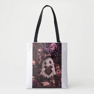 Cute Gothic Pink Ghost Halloween Spooky Hugs Dark Tote Bag
