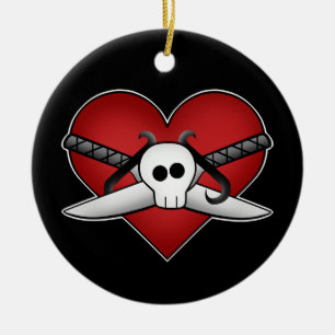 Cute gothic punk heart on guard anti valentine ceramic tree decoration