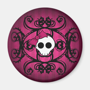 Cute gothic skull on fuschia and black magnet