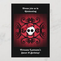 Cute gothic skull on red and black 5x7 sweet 16