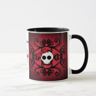 Cute gothic skull on red and black mug