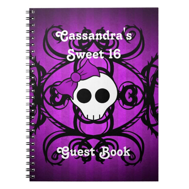 Cute gothic skull purple and black square sweet 16 notebook (Front)