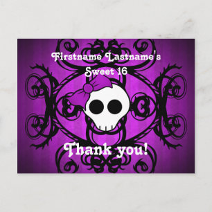 Cute gothic skull purple and black sweet 16 postcard