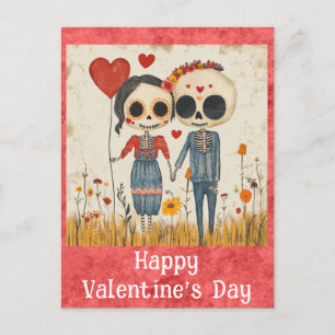 Cute Gothic Valentines Day Skeleton Couple Postcard