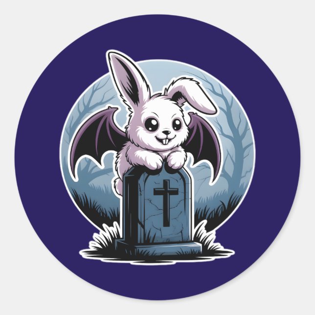 Cute Gothic Vampire Bunny Kawaii Halloween Classic Round Sticker (Front)