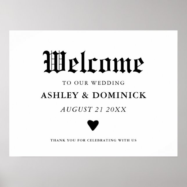 Cute Gothic Welcome Wedding Reception Sign Poster (Front)
