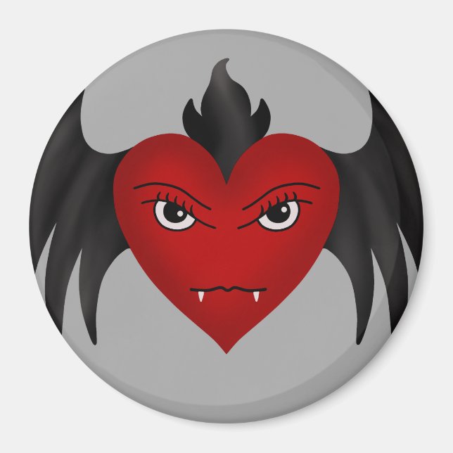 Cute gothic winged vampire heart magnet (Front)