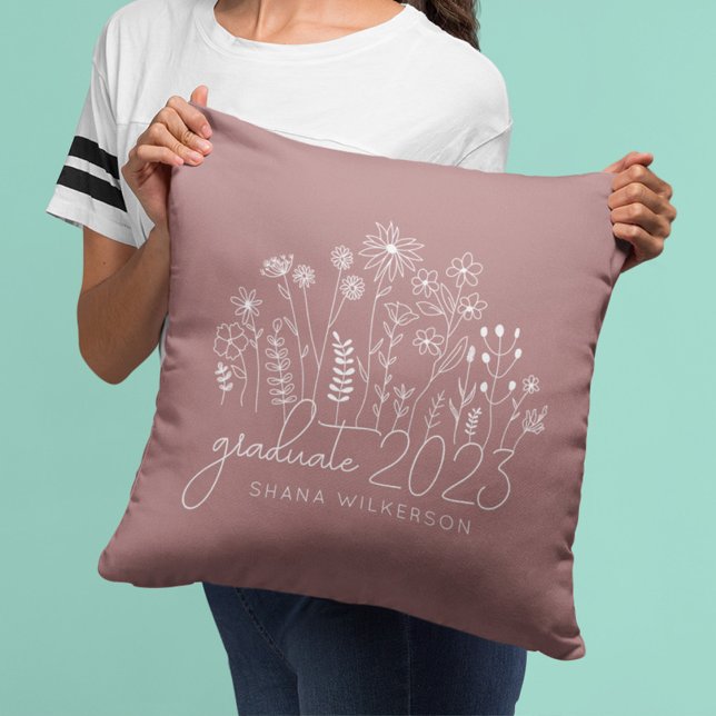 Cute Graduate Blooming Wildflower Modern Retro Cushion (Creator Uploaded)