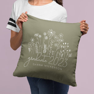Cute Graduate Blooming Wildflower Modern Retro Cushion